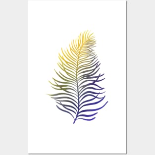 Summer tropical palm leaf watercolor print, purple yellow Posters and Art